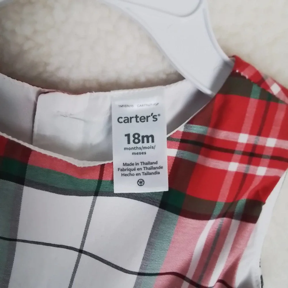 Carter's Baby Sleeveless Cotton Midi Dress Size‎ 18m Red White Green Plaid
